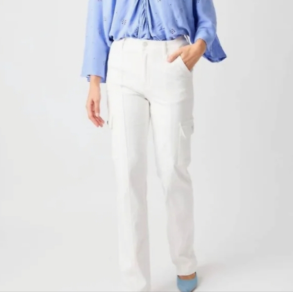 Judy Blue Denim - Judy Blue High Rise Cargo Straight Leg Jeans White Size 32